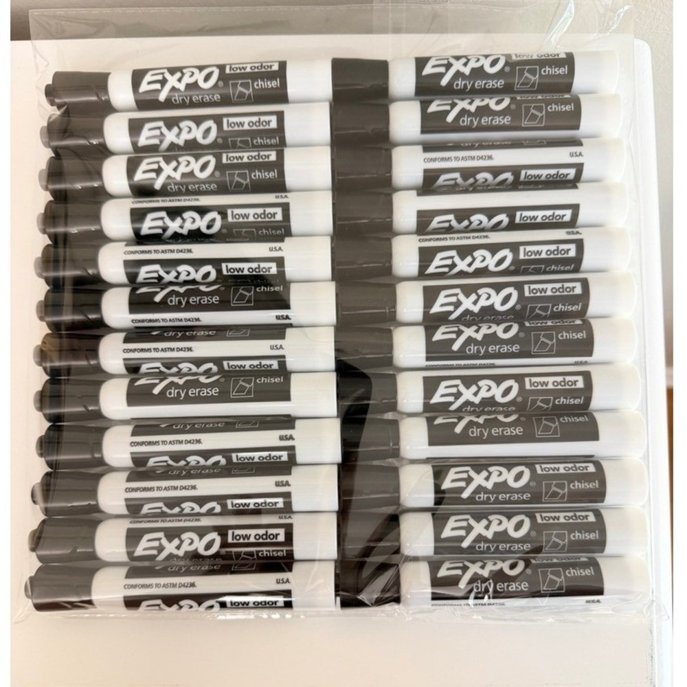 Expo Dry Erase Markers 20 Count Black Chisel Tip Low Odor Office School NEW NWT